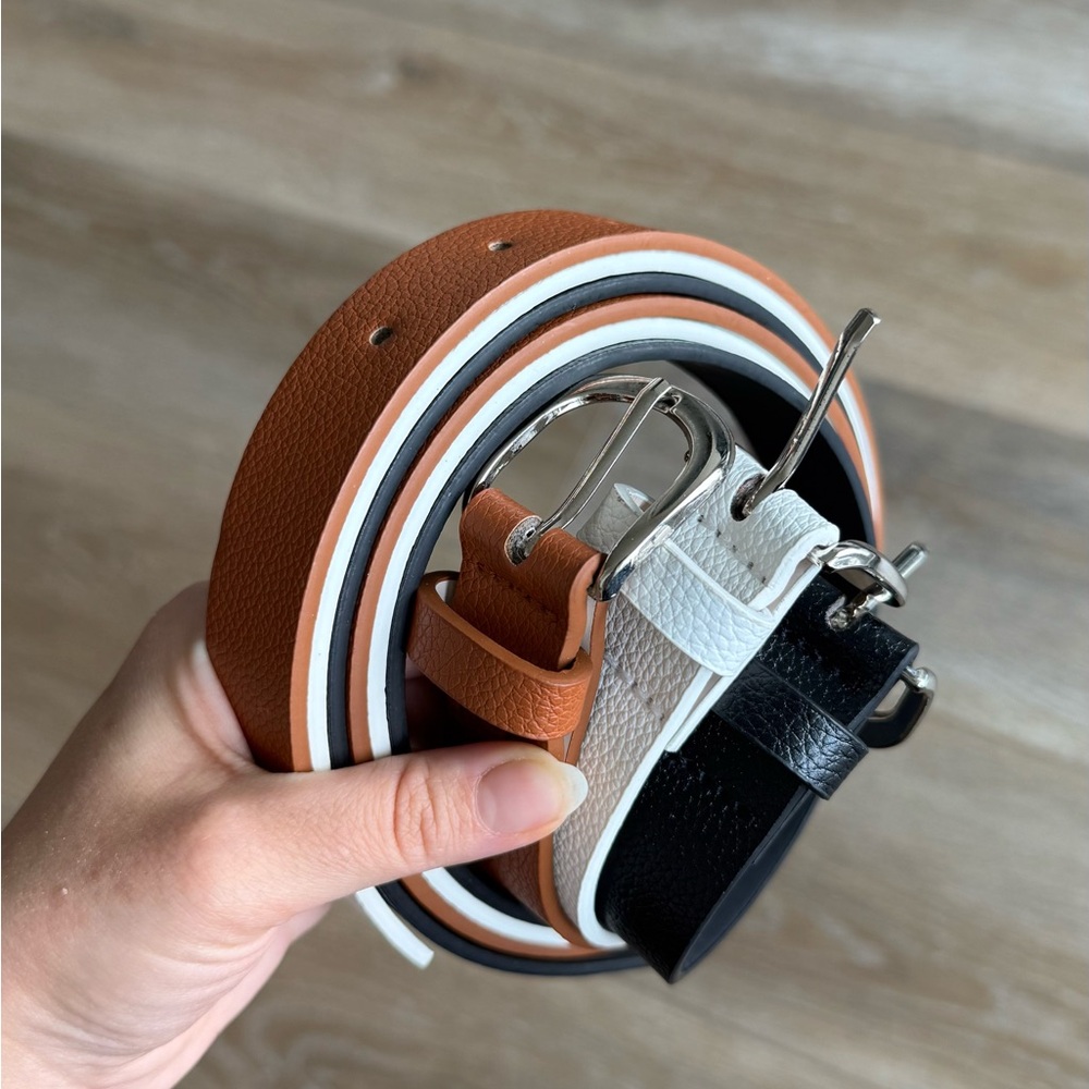 Women's Leather Belt Set - Black, White, and Brown